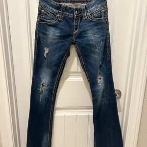 Rock Revival Women’s Distressed Bootcut Jeans - Dark Blue